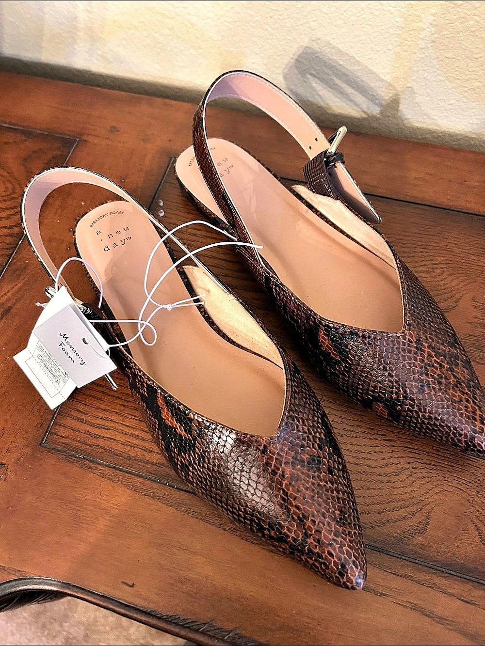 A New Day Pointed Toe Slingback Flats Brown